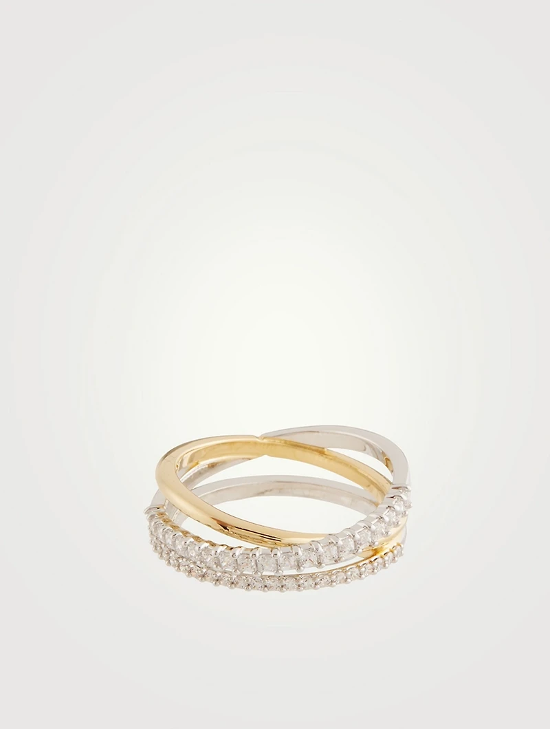 Hyperbola Three-Band Ring With Crystals