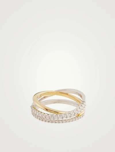 Hyperbola Three-Band Ring With Crystals