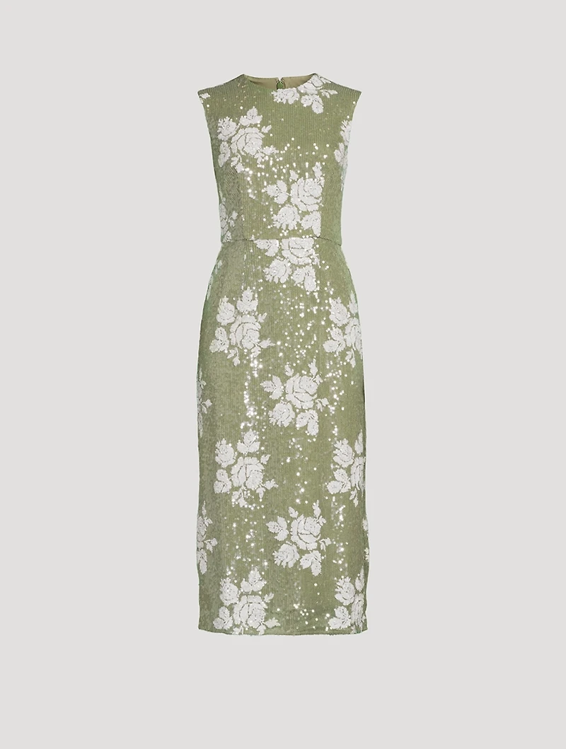 Sequin Sheath Dress Floral Print