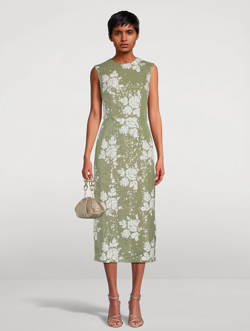 Sequin Sheath Dress Floral Print