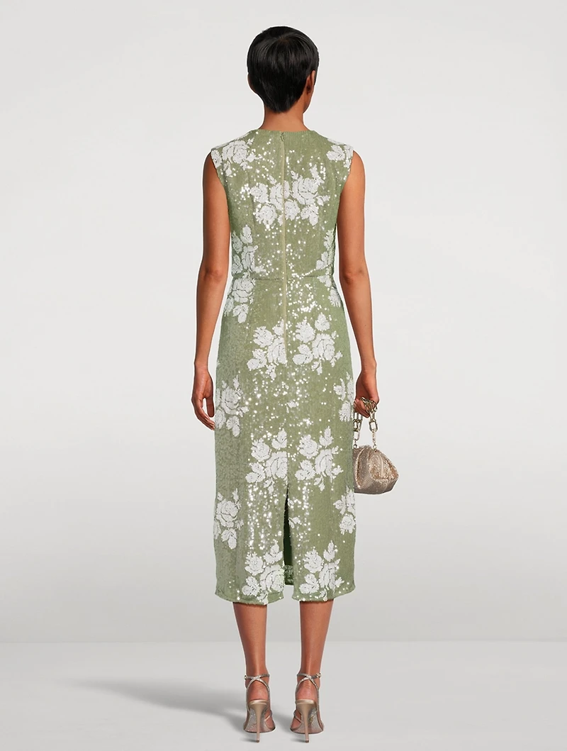 Sequin Sheath Dress Floral Print