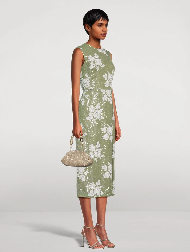Sequin Sheath Dress Floral Print