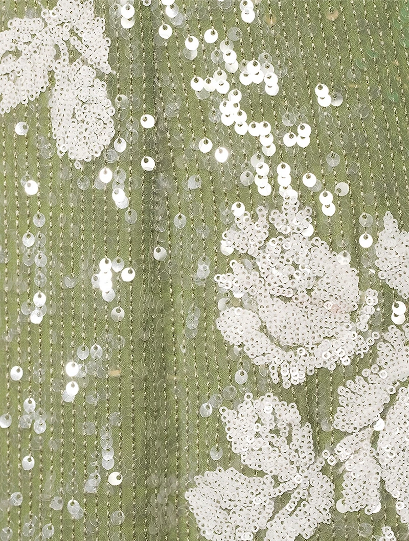 Sequin Sheath Dress Floral Print