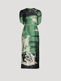 Tulip-Sleeve Midi Dress Amneris Painting Print