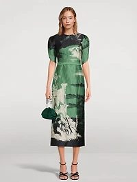 Tulip-Sleeve Midi Dress Amneris Painting Print