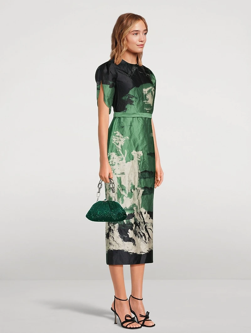 Tulip-Sleeve Midi Dress Amneris Painting Print