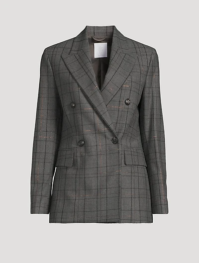 Double-Breasted Blazer Check Print