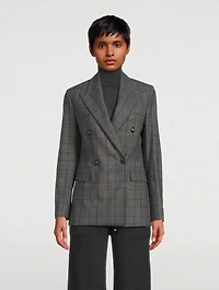 Double-Breasted Blazer Check Print