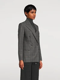 Double-Breasted Blazer Check Print