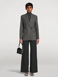 Double-Breasted Blazer Check Print