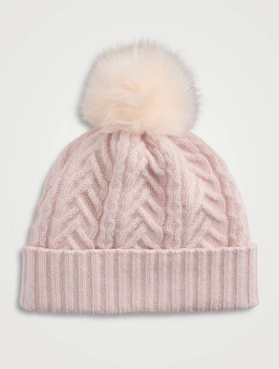 Cashmere Fisherman Knit Toque With Faux Fur Pom Pom
