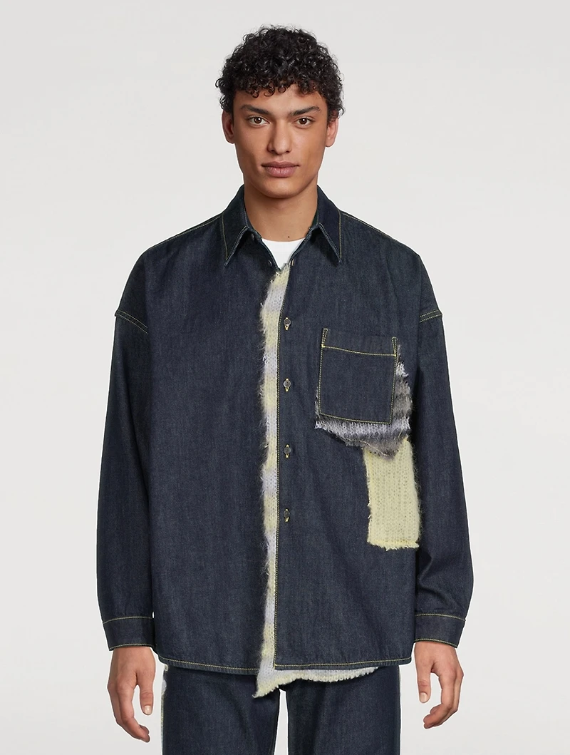 Mohair-Patchwork Denim Shirt