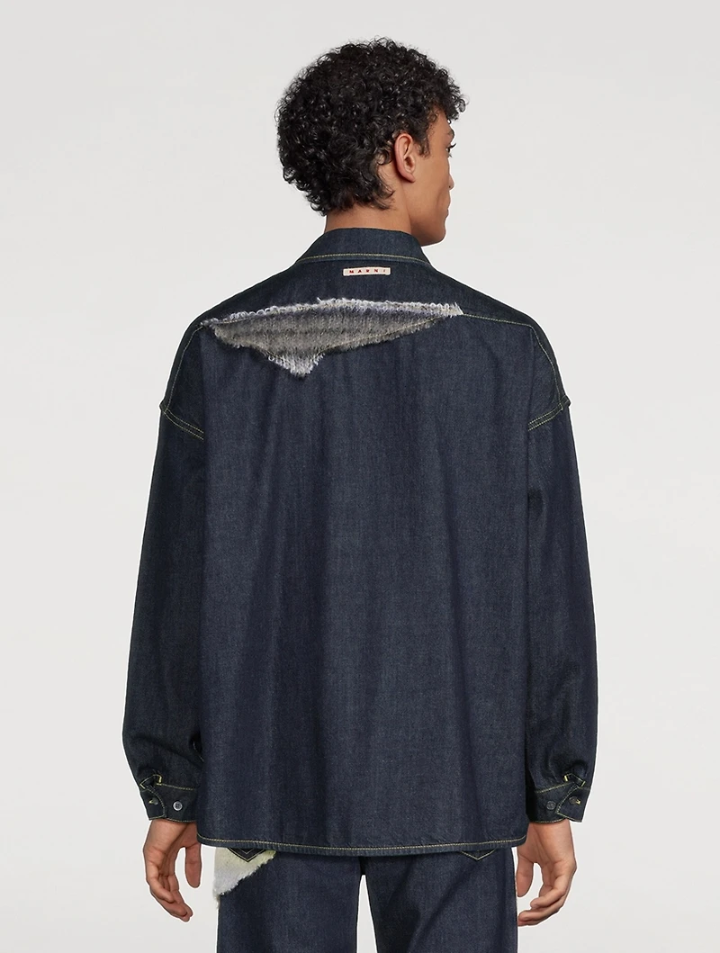 Mohair-Patchwork Denim Shirt