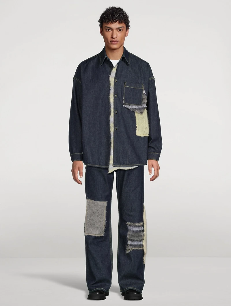 Mohair-Patchwork Denim Shirt