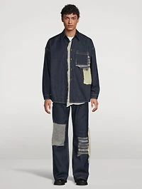 Mohair-Patchwork Denim Shirt