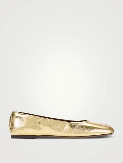 Square Metallic Leather Ballet Flats
