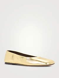 Square Metallic Leather Ballet Flats
