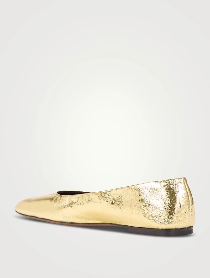 Square Metallic Leather Ballet Flats