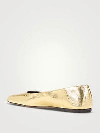 Square Metallic Leather Ballet Flats