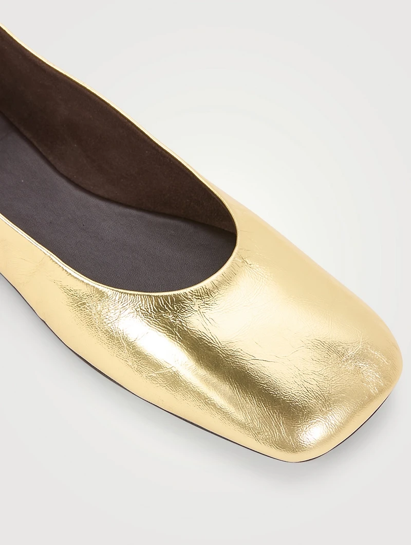 Square Metallic Leather Ballet Flats