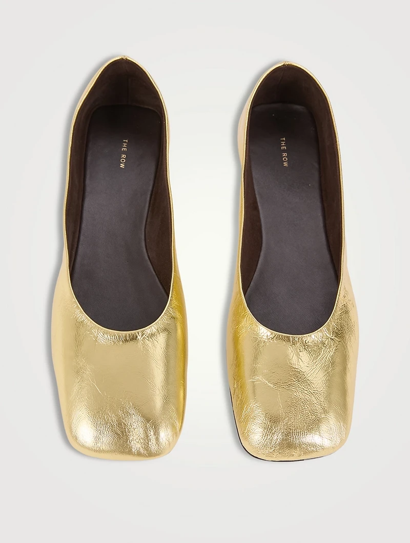 Square Metallic Leather Ballet Flats