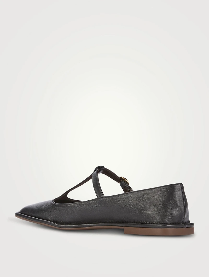 Square Leather T-Strap Ballet Flats