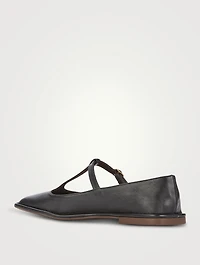 Square Leather T-Strap Ballet Flats
