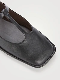 Square Leather T-Strap Ballet Flats