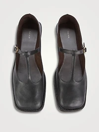 Square Leather T-Strap Ballet Flats