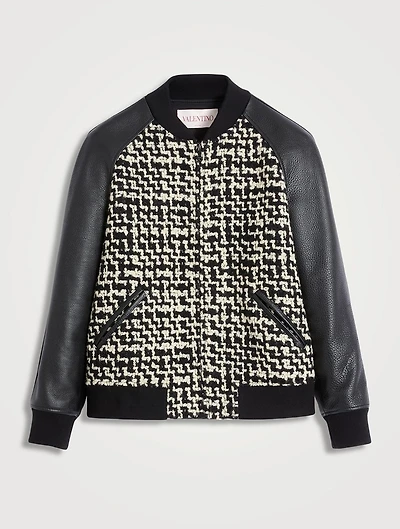 Tweed Bomber Jacket With Chez Valentino Patch