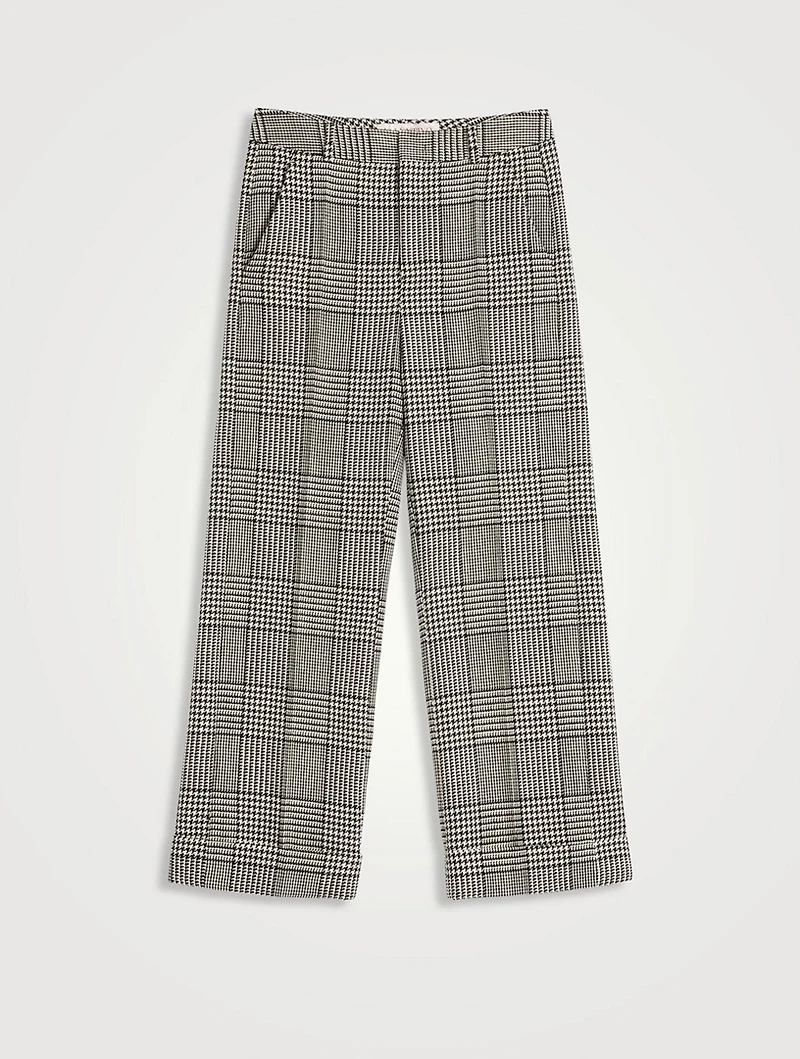 Houndstooth Check Wool Trousers