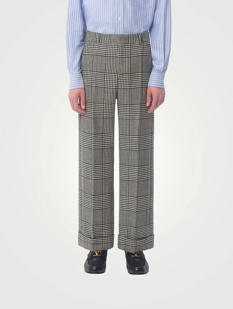 Houndstooth Check Wool Trousers