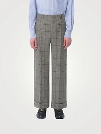 Houndstooth Check Wool Trousers