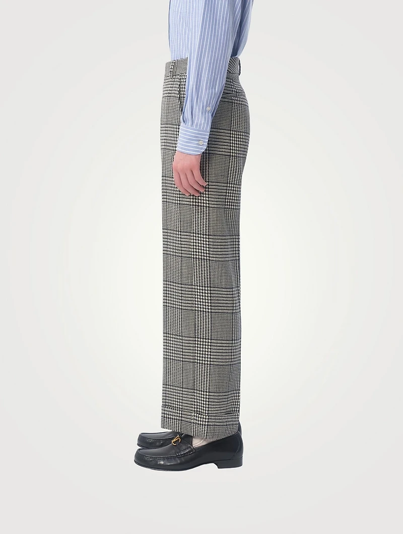 Houndstooth Check Wool Trousers