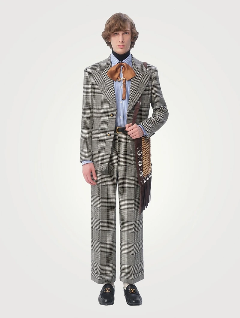 Houndstooth Check Wool Trousers