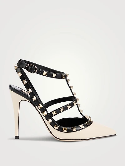 Rockstud Bicolour Leather Ankle-Strap Pumps