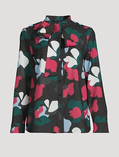 Printed Tie-Neck Blouse