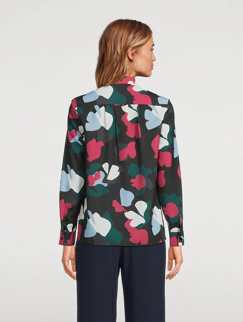 Printed Tie-Neck Blouse