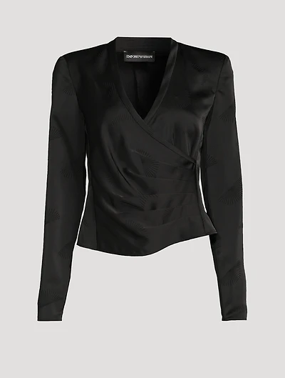 Wrap-Front Satin Blouse