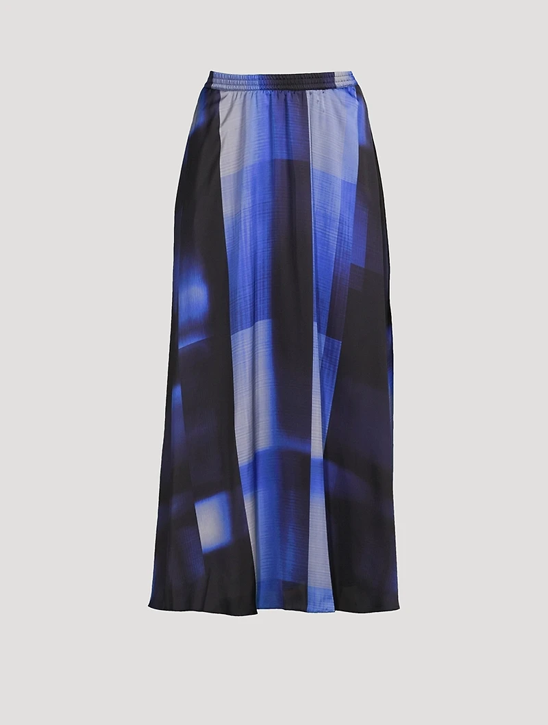 Satin Maxi Skirt Check Print