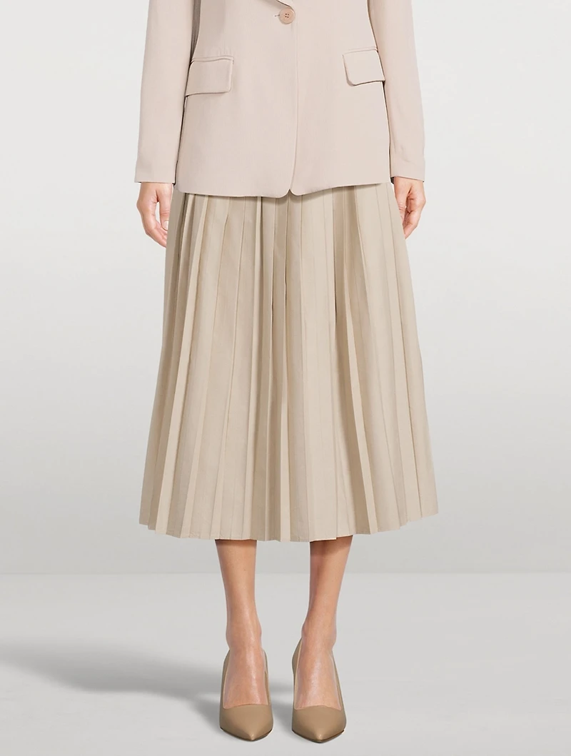 Pleated Poplin Midi Skirt