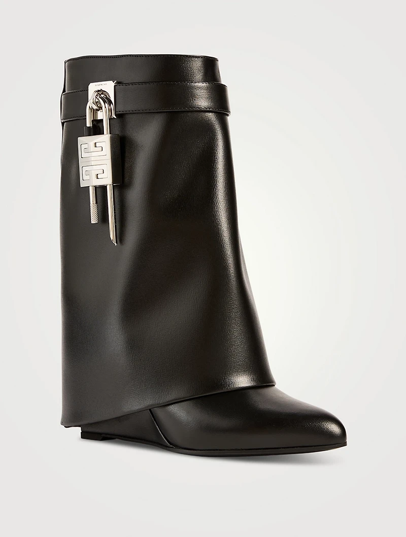 Shark Lock Leather Ankle Boots