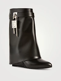 Shark Lock Leather Ankle Boots