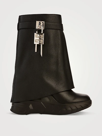 Shark Lock Biker Leather Ankle Boots