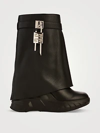 Shark Lock Biker Leather Ankle Boots