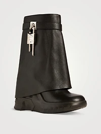 Shark Lock Biker Leather Ankle Boots