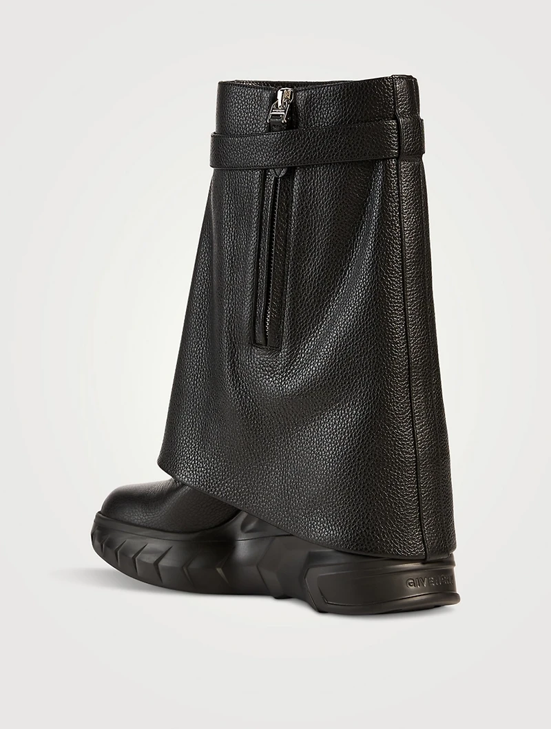 Shark Lock Biker Leather Ankle Boots