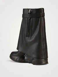 Shark Lock Biker Leather Ankle Boots