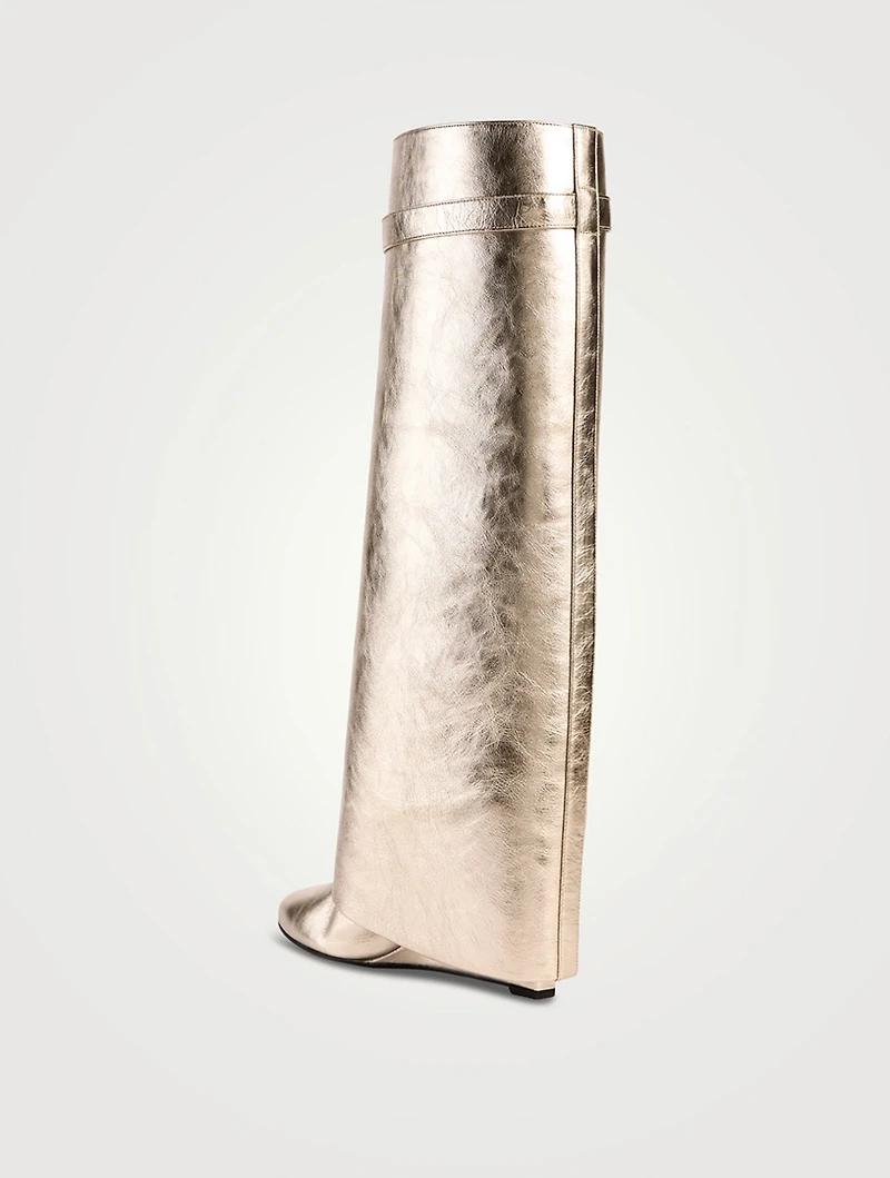 Shark Lock Metallic Leather Knee-High Boots