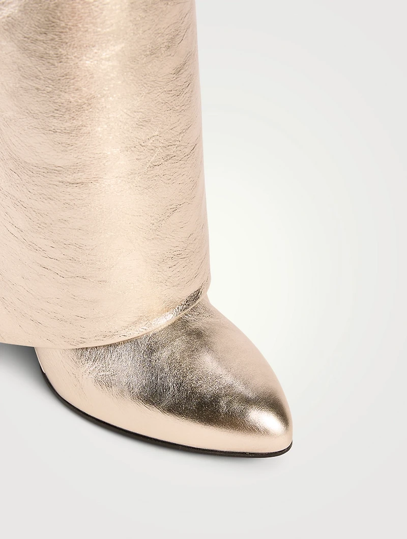 Shark Lock Metallic Leather Knee-High Boots